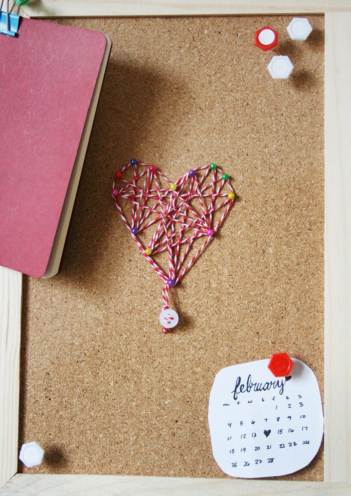Thread heart art on cork | Crafting Fingers