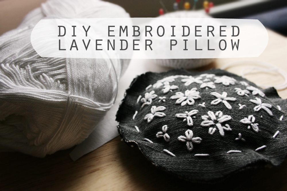 DIY embroidered denim lavender pillow craftingfingers.co.uk #embroidery